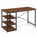 Bureau industriel noyer et métal noir avec étagères 140x60x75 cm