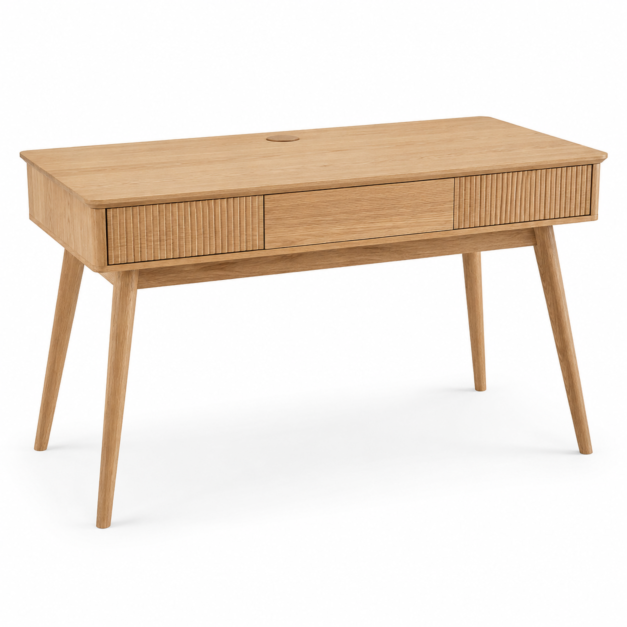 Bureau Japandi chêne naturel avec passe-câbles 130x65x75 cm