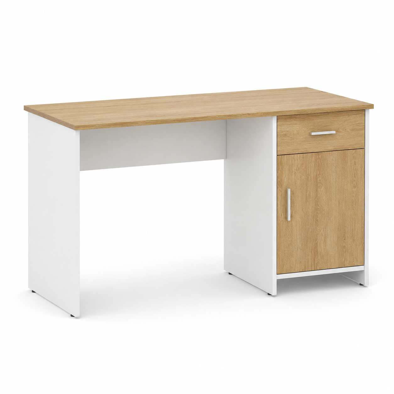 Bureau minimaliste blanc et bois avec caisson intégré 120x55x75 cm