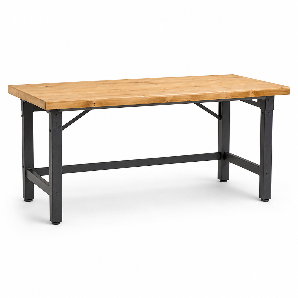 Bureau atelier pin massif et acier anthracite 160x70x75 cm