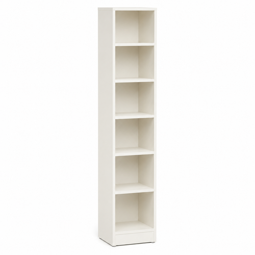 Bibliothèque étroite blanc cassé à six niches 45x30x190 cm