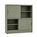 Bibliothèque basse vert sauge à portes coulissantes 120x35x100 cm