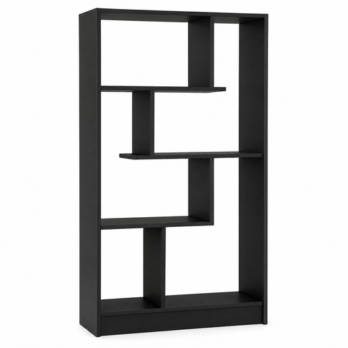 Bibliothèque asymétrique noire à compartiments ouverts 100x30x180 cm