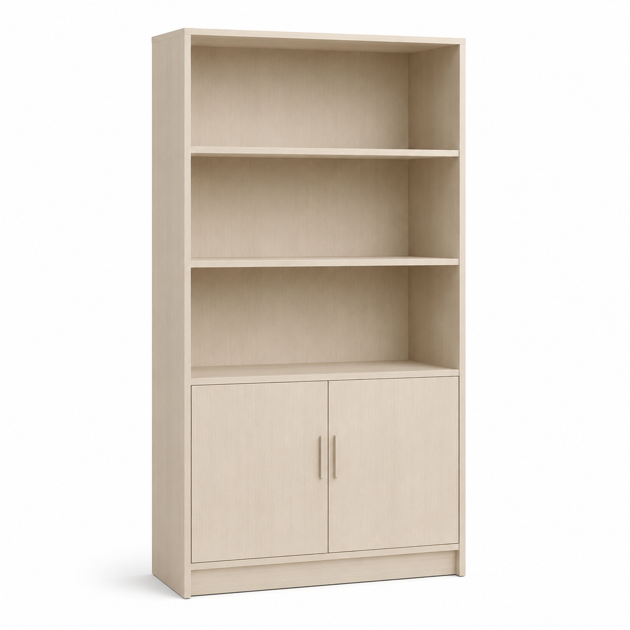 Bibliothèque Japandi beige sable avec niches fermées 100x35x175 cm