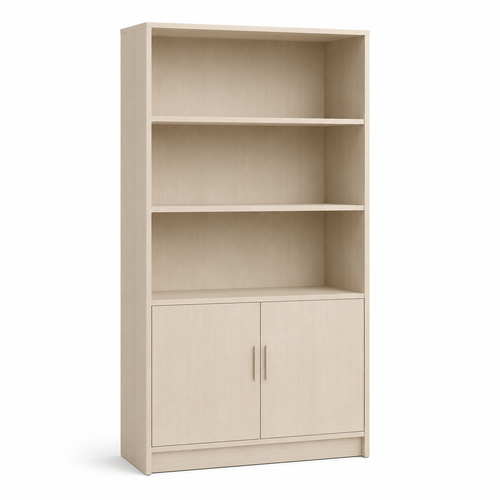 Bibliothèque Japandi beige sable avec niches fermées 100x35x175 cm