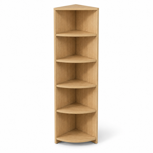 Bibliothèque de coin chêne clair à cinq plateaux 40x40x180 cm