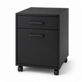 Caisson de bureau noir mat à deux tiroirs et dossier suspendu 42x52x62 cm