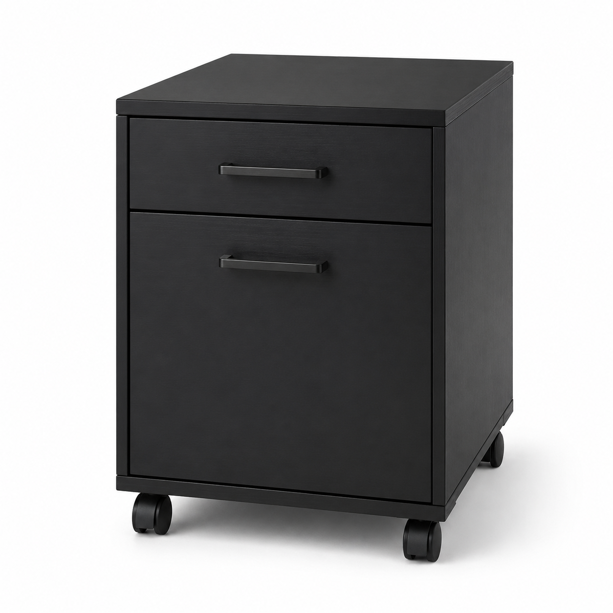 Caisson de bureau noir mat à deux tiroirs et dossier suspendu 42x52x62 cm