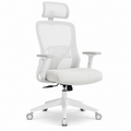 Chaise de bureau blanche en maille avec appuie-tête 63x65x116-126 cm