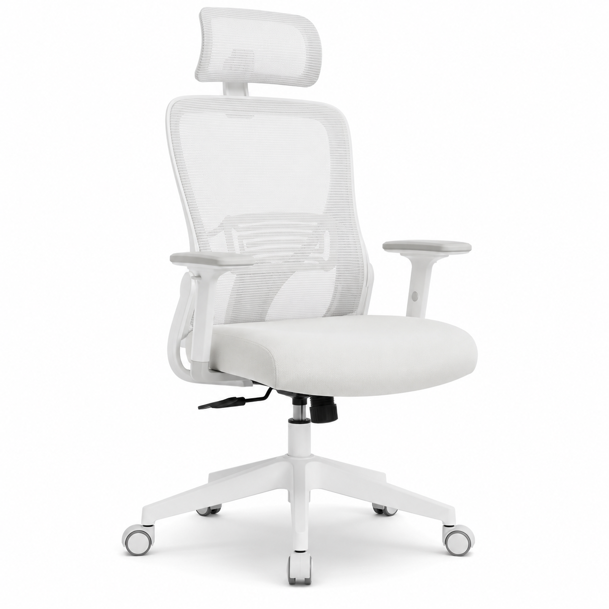 Chaise de bureau blanche en maille avec appuie-tête 63x65x116-126 cm