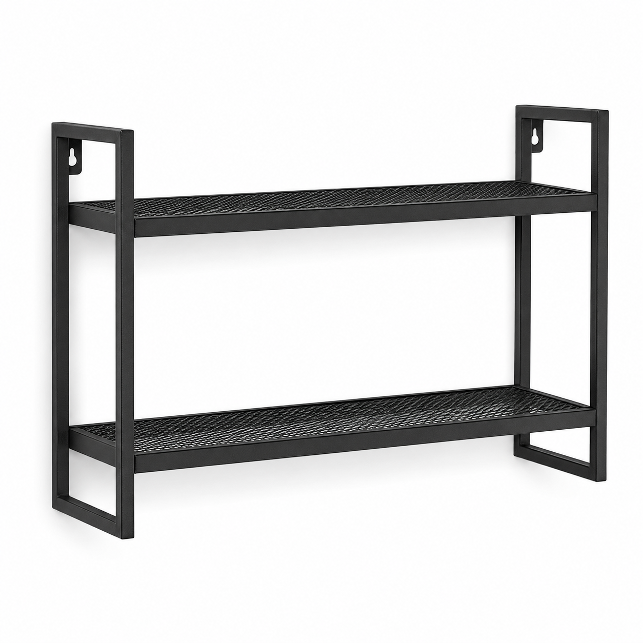 Étagère murale noire en métal à deux plateaux 70x20x45 cm