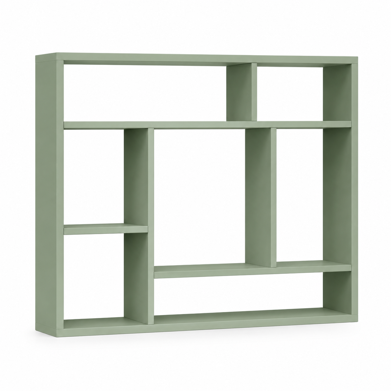 Étagère murale vert sauge à compartiments 90x20x60 cm